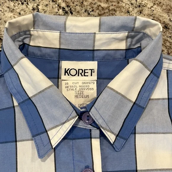 EUC Koret Vintage blue and white plaid longsleeve top - Picture 2 of 13